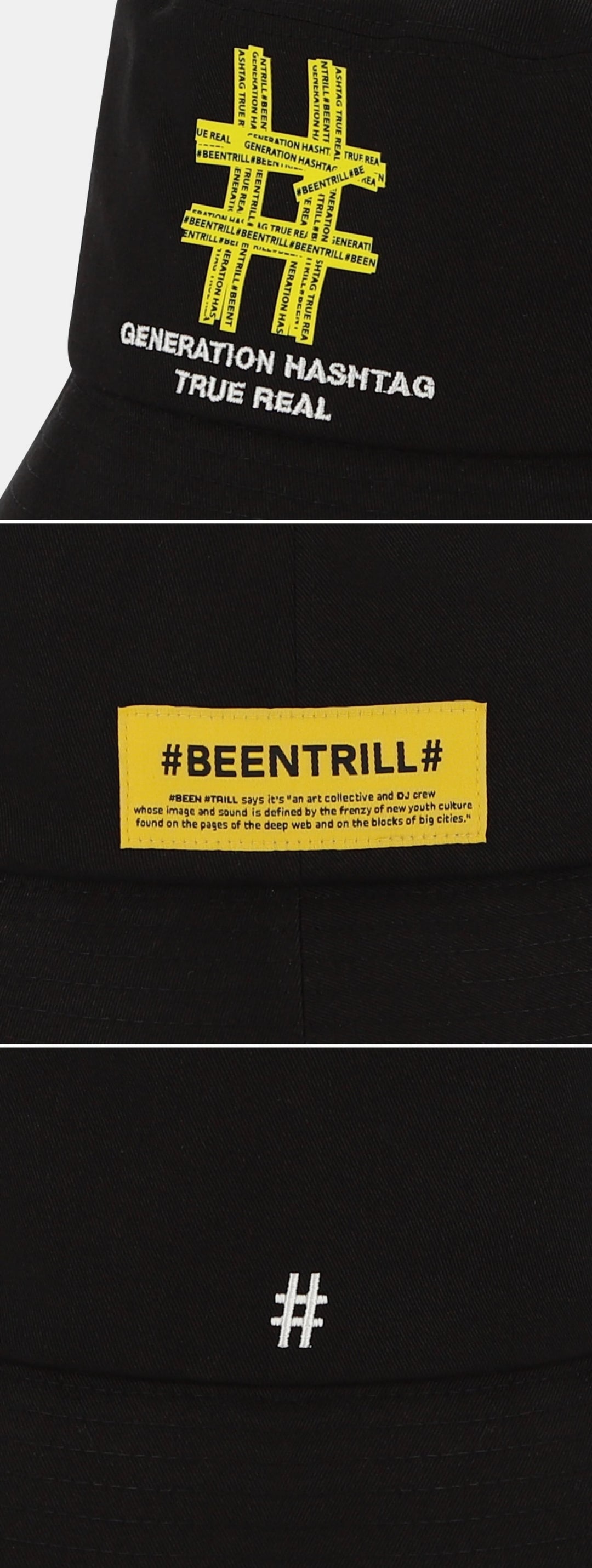 [BEENTRILL]★ONE POINT HASHTAG BUCKET HAT BEENTRILL Yellow Taping Hashtag Bucket Hat White – LAW DIVINE