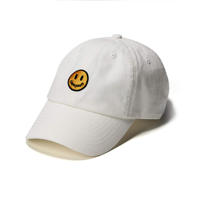 men_women_yellow_smile_face_cotton_hat_baseball_cap_white